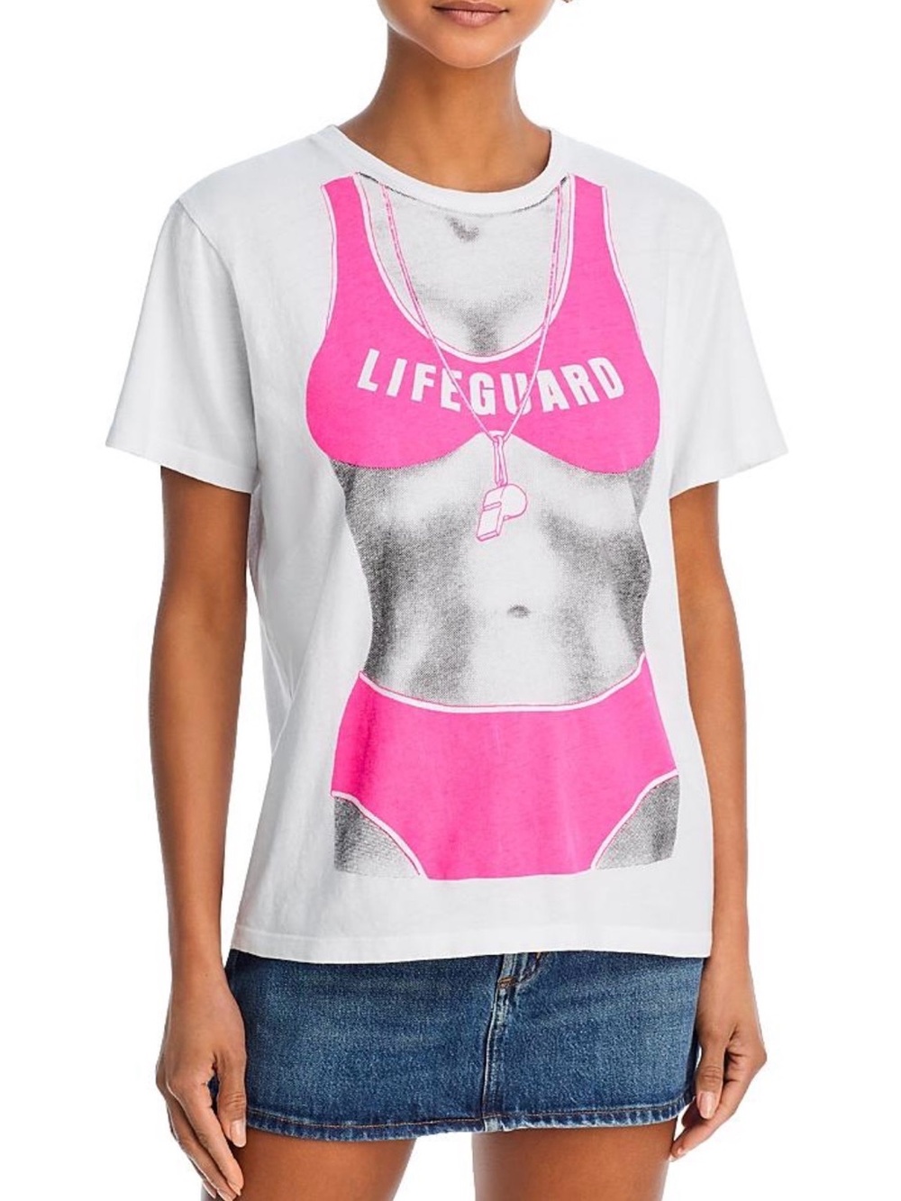 MOTHER White Short-Sleeve Tee with Pink 'LIFEGUARD' Graphic